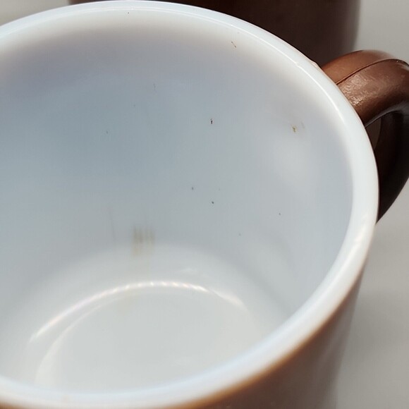 VtG 4 Hazel Atlas Glass Two-Toned Coffee Mugs Coffee Cups Brown & White D Handle - Picture 7 of 14